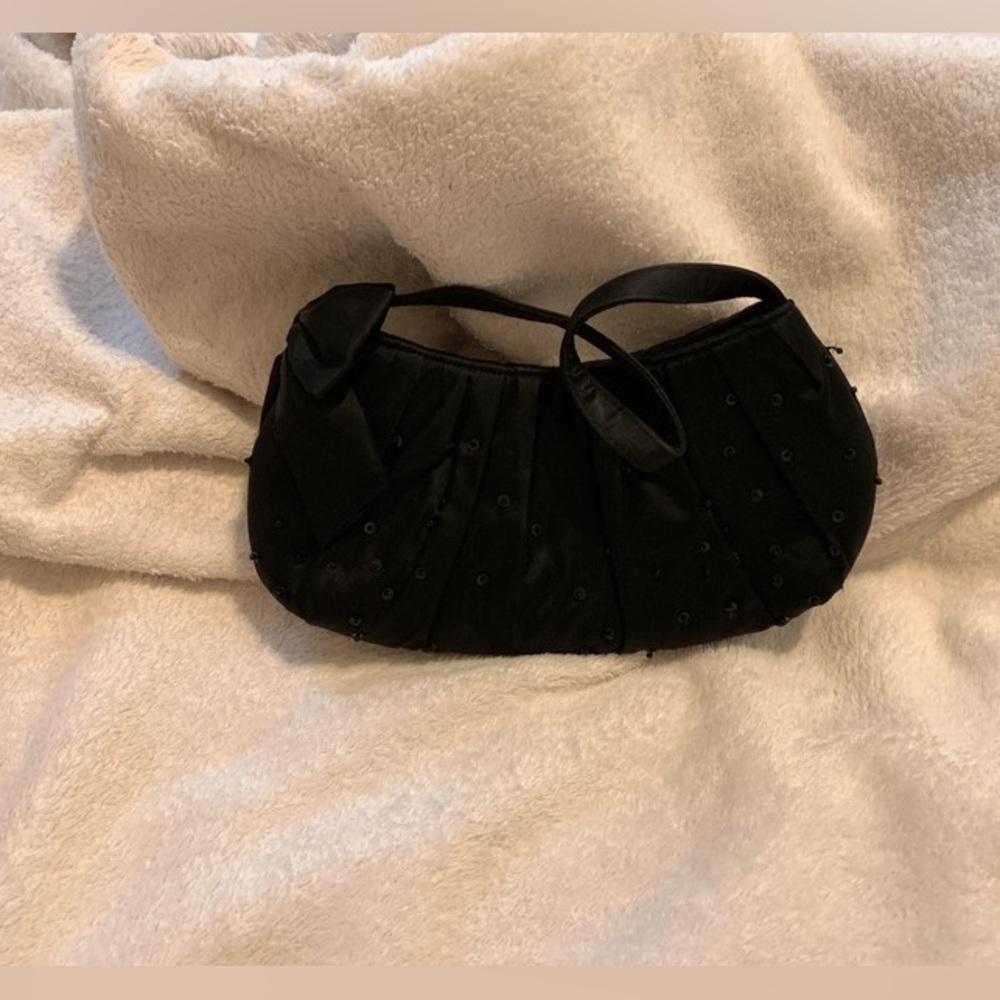 Beaded Black Satin Clutch - Picture 2 of 16